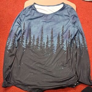 Blue and Black Forest Print Long Sleeve Shirt